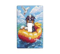 Fun Border Collie Dog Switch Cover Wall Plate 1 Gang Single Toggle, Summer Pixel Art Nautical Chien Electrical Faceplate for Bedroom Bathroom Decor, Puppy Standard Size Switchplate