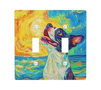Fun Boston Terrier Dog Decorative Switch Cover 2 Gang Double Toggle, Oil Painting Beaches Chien Wall Plate Cover, Standard Size, Puppy Electrical Faceplate for Bedroom Living Room Decor