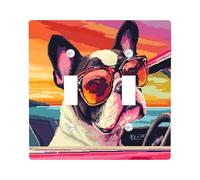 Fun Boston Terrier Dog Decorative Switch Cover Plate 2 Gang Double Toggle, Pixel Art Chien Electrical Faceplate for Bedroom Bathroom Decor, Puppy Standard Size Switchplate