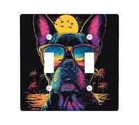Fun Boston Terrier Dog Switch Cover Wall Plate 2 Gang Double Toggle, Colorful Chien Electrical Faceplate for Bedroom Bathroom Decor, Puppy Standard Size Switchplate