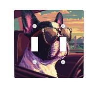 Fun Boston Terrier Dog Switch Cover Wall Plate 2 Gang Double Toggle, Pixel Art Chien Electrical Faceplate for Bedroom Bathroom Decor, Puppy Standard Size Switchplate