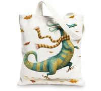 Fun Canvas Tote Bags, Dragon Print Reusable Grocery Bags, Colorful Lightweight Washable Shoulder Strap Canvas Bags for Gym Outdoor Travel Picnic 13x15 Inch