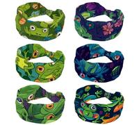 Fun Cartoon Frogs with Flower Purple Fashion Headband, 6 Packs Headbands for Women Girls, Criss Twisted Hair Band, Wide Head Wrap, Hair Accessories