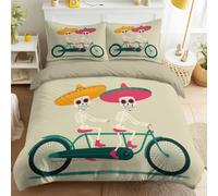 Fun, Cartoon, Humorous Duvet Cover Set Soft Breathable Wide-brimmed hat, skull, bicycle Bedding Set Super Soft With Pillowcases Durable & Easy Care Kids & Teens Bedroom Decor