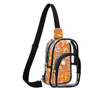Fun Cartoon Pizza Orange Clear Sling Bag, Transparent PVC Front, Dual Pocket Storage, Adjustable Wide Strap, Daily Travel