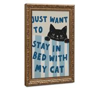 Fun Cat Artwork - Lazy Cat Lying on The Bed - Cozy Bedroom Decoration 2 Canvas Poster Bedroom Decor Landscape Office Room Decor Gift 16" L X 24" W