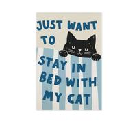 Fun Cat Artwork - Lazy Cat Lying on The Bed - Cozy Bedroom Decoration 2 Canvas Poster Bedroom Decor Landscape Office Room Decor Gift 20" L X 30" W