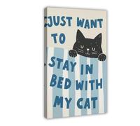 Fun Cat Artwork - Lazy Cat Lying on The Bed - Cozy Bedroom Decoration 2 Canvas Poster Bedroom Decor Landscape Office Room Decor Gift 16" L X 24" W
