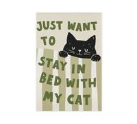 Fun Cat Artwork - Lazy Cat Lying on The Bed - Cozy Bedroom Decoration 3 Canvas Poster Bedroom Decor Landscape Office Room Decor Gift 20" L X 30" W