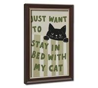 Fun Cat Artwork - Lazy Cat Lying on The Bed - Cozy Bedroom Decoration 3 Canvas Poster Bedroom Decor Landscape Office Room Decor Gift 24" L X 36" W