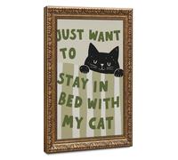 Fun Cat Artwork - Lazy Cat Lying on The Bed - Cozy Bedroom Decoration 3 Canvas Poster Bedroom Decor Landscape Office Room Decor Gift 20" L X 30" W
