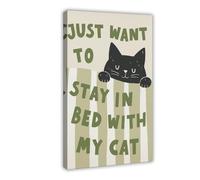 Fun Cat Artwork - Lazy Cat Lying on The Bed - Cozy Bedroom Decoration 3 Canvas Poster Wall Art Decor Print Picture Paintings for Living Room Bedroom Decoration 8" L X 12" W