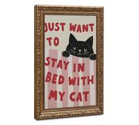 Fun Cat Artwork - Lazy Cat Lying on The Bed - Cozy Bedroom Decoration Canvas Poster Wall Art Decor Print Picture Paintings for Living Room Bedroom Decoration 8" L X 12" W
