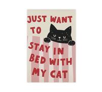 Fun Cat Artwork - Lazy Cat Lying on The Bed - Cozy Bedroom Decoration Canvas Poster Wall Art Decor Print Picture Paintings for Living Room Bedroom Decoration 20" L X 30" W