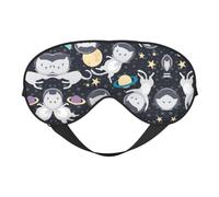Fun Cat Astronaut Double Sided Sleep Mask, Adjustable Blackout, Silk-Like Eye Mask for Sleeping,Travel, Soft, Breathable, Lightweight Comfortable Blindfold