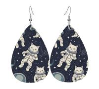 Fun Cat Astronaut Earrings For Women Luxurious Teardrop Faux Leather Earrings Fashionable Holiday Earring For Party Women Beach
