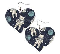Fun Cat Astronaut Heart Earrings Faux Leather Double Sided Drop Dangle Earrings Fashion Lightweight Jewelry Gifts For Women'S Ear Accessories