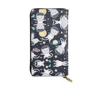 Fun cat Astronaut Print Leather Long Clutch Wallet – Fashionable Personalized Wallet, Multiple Card Slots, Gift Ready, Black, One Size