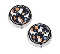 Fun Cat Astronaut Print Pill Box 3 Compartment Medicine Pill Case,Portable for Pocket Or Purse Pill Organizer Decorative Metal Medicine Vitamin Organizer Unique Gift