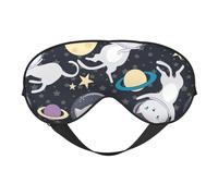 Fun cat Astronaut Print Silk Sleep Mask with Adjustable Buckle Stylish Eye Mask for Women Travel Nap Shift Work Office