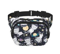 Fun cat Astronaut Print Square Waist Purse Double Layer Fanny BagTrendy Travel Waist Bag for Men and Women, Black, One Size