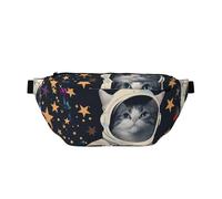 Fun cat Astronaut Printed Waist Bag Adjustable Bum Bag Lightweight Travel Waist Fanny Pack Belt for Walking Cycling Hiking Travel