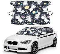 Fun cat Astronaut Printed Windproof Windshield Cover, Elastic Strap Ice Protector, All Season Automotive Accessory