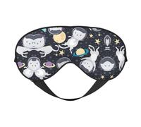 Fun Cat Astronaut Printing Double Side Soft Eye Mask Reversible Design, Adjustable for Snug Fit, Blocks Light Eye Mask