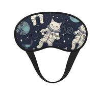 Fun Cat Astronaut Sleep Mask for Side Sleeper, Blackout Sleep Eye Mask Comfortable Blindfold Eyeshade Soft Breathable Sleeping Mask with Elastic Strap Silk Eye Covers for Travel