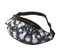 Fun Cat Astronaut Waist Bag Bumbags for Men Women, Print Polyester Waist Pack for Travel Walking Sport with Adjustable Strap