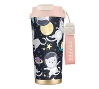 Fun cat Astronaut Water Bottle with Straw Lid Stainless Steel Wide Mouth Insulated Leak Proof for Women Pink