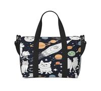 (Fun Cat Astronaut) Waterproof Lightweight Hand Travel Bag - Large Carry-On for 3-5 Day Trips | Air Travel, Sports, Weekend Use | Men & Women (1-Pack)