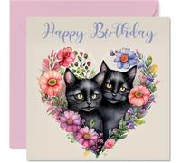 Fun Cats Birthday Card for Men Women - Animals in Love - Happy Birthday Card for Grandma Cousin Brother Nanny, 145mm Bday Greeting Cards