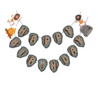 Fun Caveman Themed Happy Birthday Banner - Prehistoric Man, Old Stone Age, Cavern Fresco Party Decorations for Kids, Girls, Boys & Baby Showers