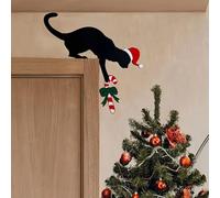 Fun Charming Cat Shaped Christmas Door Corner Decoration-Rustic Imitation Wood Perfect for Holiday Atmosphere