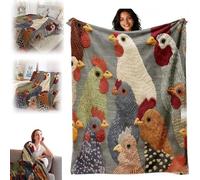 Fun Chicken Head Pattern Plush Blanket, Colorful Farmhouse Design Soft Flannel Throw, Vintage Chickens Printed Blanket, Cozy Warm Fuzzy Fleece for Home Bedding Sofa, Making It Irresistible (71*87in)