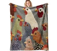 Fun Chicken Head Pattern Plush Blanket, Head patterns farmhouse printed blanket, Soft Fleece Chicken Decor Blankets (150 * 200cm)