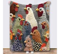 Fun Chicken Head Pattern Plush Blanket,Vintage Cozy Chicken Head Fleece Blankets,Farmhouse Rooster Flannel Bedding Throws for Couch Bed Travel & Outdoor Use,Gifts for Chickens Lovers