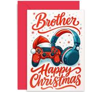 Fun Christmas Card for Brother, Holiday Cheer Gift, Festive Games Controller and Headphones, for him, Blank Inside with Envelope