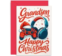 Fun Christmas Card for Grandson, Holiday Cheer Gift, Festive Games Controller and Headphones, for Grandchild, Blank Inside with Envelope