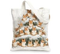Fun Christmas Squirrel Canvas Tote Bag for Shopping 13 * 15, Cute Xmas Tree Animal Kid Reusable Grocery Bag for Women, Holiday Happy Aesthetic Painting Gift Decor