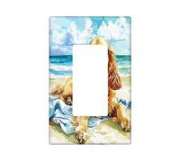 Fun Cocker Spaniel Dog Decorative Switch Cover 1 Gang Single Rocker, Summer Watercolor Beaches Chien Switchcover Wall Plate, Puppy Electrical Faceplate for Bedroom Living Room Decor