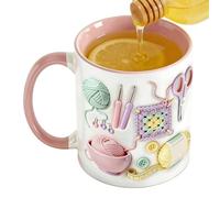 FUN COFFEE MUG - Hook style ceramic mug, decorative drink container, craft inspired pattern encouraging playful morning routine and a snagging counter accent