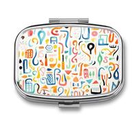 Fun Colorful Patterns Pill Box - 2 Compartment Travel Pill Organizer with Small Mirror, Portable Pillcase for Pocket & Purse, Cute Square Medicine Case, Weekly Medicine Container