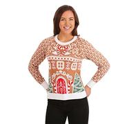 FUN.COM Womens Gingerbread House Ugly Christmas Sweater Medium Brown
