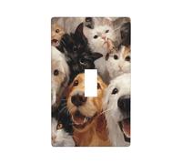 Fun Community of Cats and Dogs Light Switch Cover Decorative Single Toggle 1 Gang Wall Plate for Kitchen Farmhouse Bedroom Bathroom Art Decor