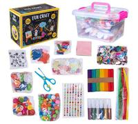 Fun Craft Jumbo Arts & Crafts Kit | 400+ Pcs with Storage Box | Kids Craft Supplies: Scissors, Lolly Sticks, Pipe Cleaners, Googly Eyes, Foam Letters & Flowers | Creative Craft Kits for Ages 3+