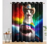 Fun Curtains Bedroom, 46 x 54 - Cat Shark Blackout Curtains & Decor, Living Room, Eyelet Patterned Window Drapes, 54 Inch Drop 2 Panels (T29)