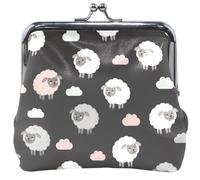 Fun Cute Leather Coin Purses & Pouches Cute Cute Sheep Print Black Kiss Lock Change Holder Card Pouch 4.53" x 4.13"
