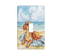 Fun Dachshund Dog Decorative Switch Cover 1 Gang Single Toggle, Summer Watercolor Beaches Chien Switchcover Wall Plate, Puppy Electrical Faceplate for Bedroom Living Room Decor